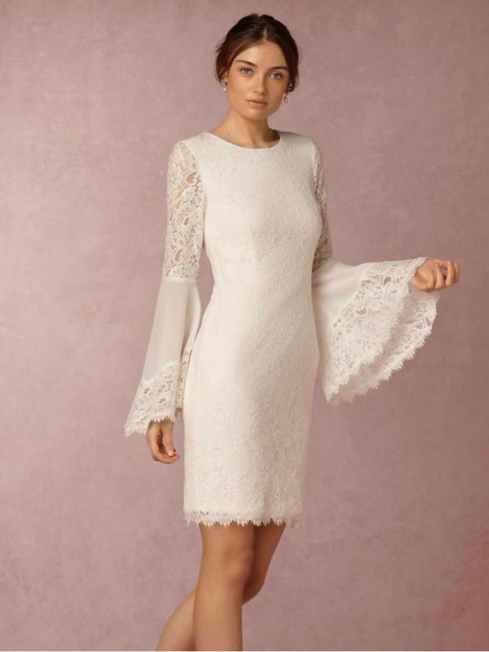 White House Black Market white lace bell-sleeve shift dress 12
